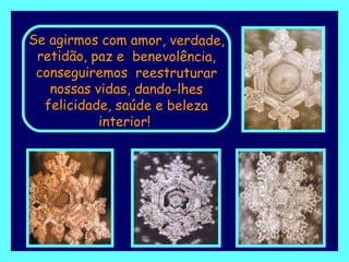 Se agirmos com amor, verdade, retidão, paz e  benevolência, conseguiremos  reestruturar nossas vidas, dando-lhes felicidade, saúde e beleza interior!   