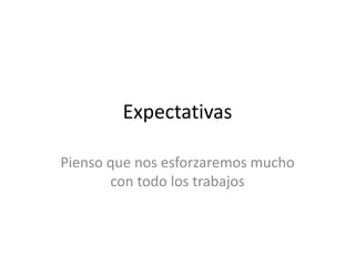Expectativas
Pienso que nos esforzaremos mucho
con todo los trabajos
 
