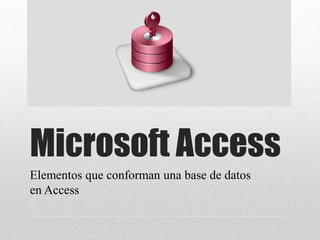 Microsoft Access
Elementos que conforman una base de datos
en Access
 