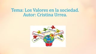 Tema: Los Valores en la sociedad.
Autor: Cristina Urrea.
 