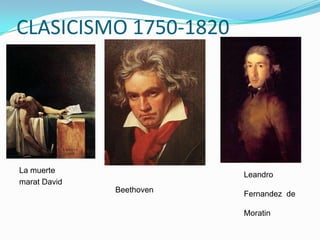 CLASICISMO 1750-1820

La muerte
marat David

Leandro
Beethoven

Fernandez de
Moratin

 