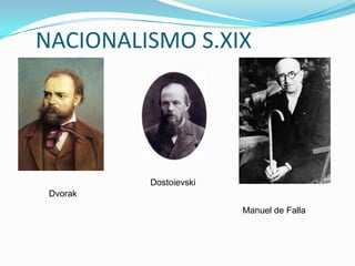 NACIONALISMO S.XIX

Dostoievski
Dvorak
Manuel de Falla

 
