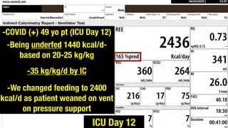 -COVID (+) 49 yo pt (ICU Day 23)
-Being fed < 50% of goal x 7 days
- RQ showing underfeeding and
continued protein breakdo...