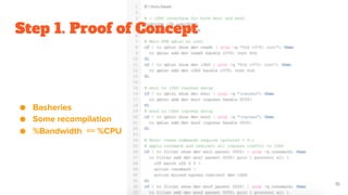 Step 1. Proof of Concept
● Basheries
● Some recompilation
● %Bandwidth == %CPU
15
 