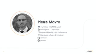 2 •
🎂 +4y Criteo – Staff SRE Lead
BirdSight.co – Co-Founder
📖 Author of MariaDB High Performance
Distributed software & infra lover
deimosfr
pmavro
Pierre Mavro
 