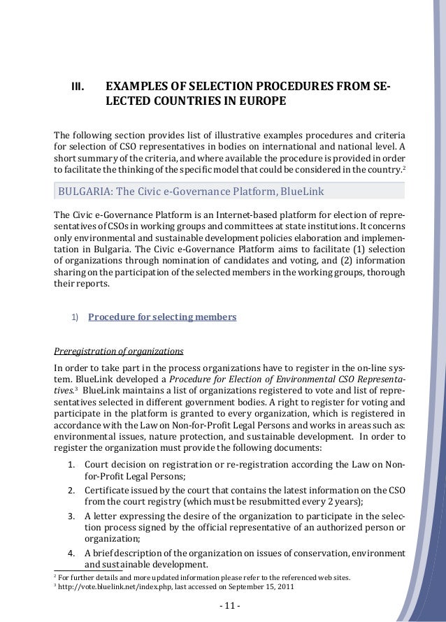 Criteria And Procedures For Selection Of Civil Society Organizations