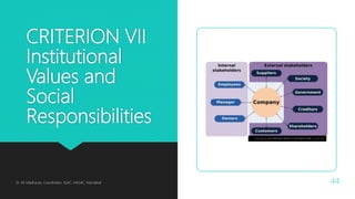CRITERION VII
Institutional
Values and
Social
Responsibilities
Dr. M. Madhavan, Coordinator, IQAC, AAGAC, Namakkal 44
This Photo by Unknown Author is licensed under CC BY-SA
 
