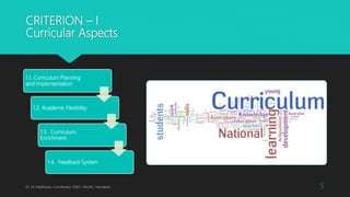 CRITERION – I
Curricular Aspects
Dr. M. Madhavan, Coordinator, IQAC, AAGAC, Namakkal 5
1.1. Curriculum Planning
and Implementation
1.2. Academic Flexibility
1.3. Curriculum
Enrichment
1.4. Feedback System
 