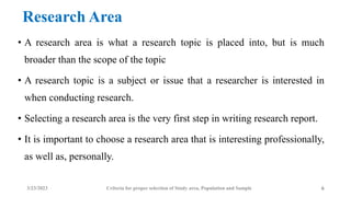 how to write area of research