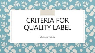 CRITERIA FOR
QUALITY LABEL
eTwinning Projects
 