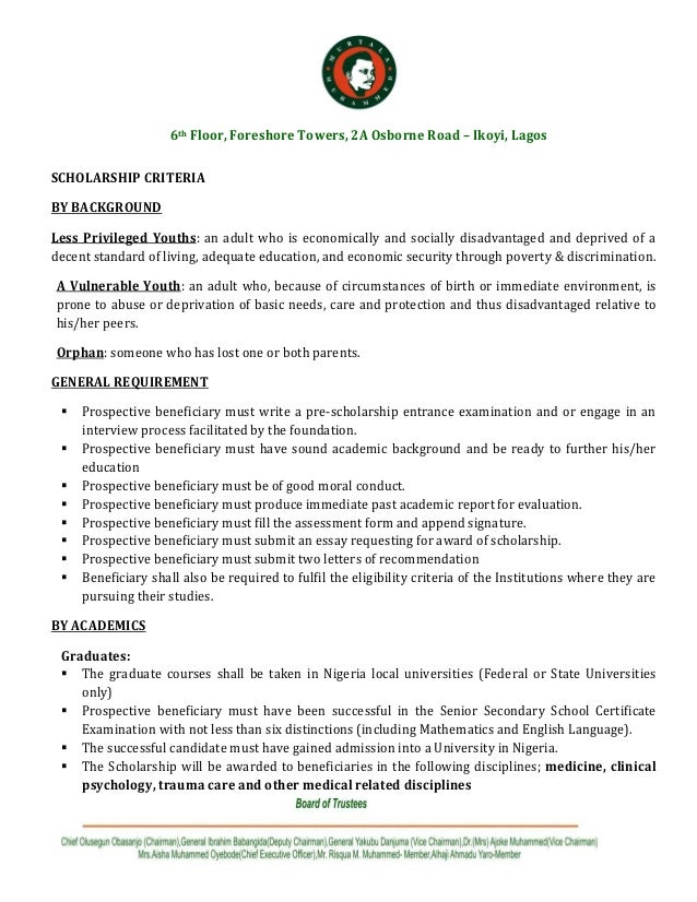 Criteria for scholarship