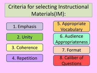Criteria for selecting instructional materials | PPT