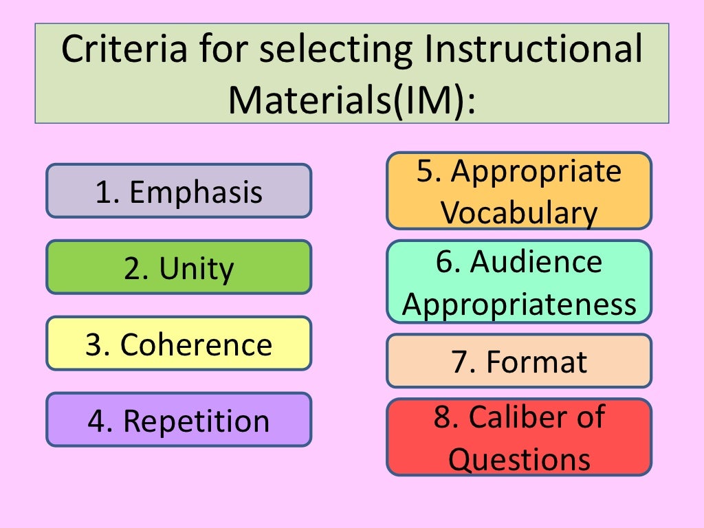 Criteria for selecting instructional materials