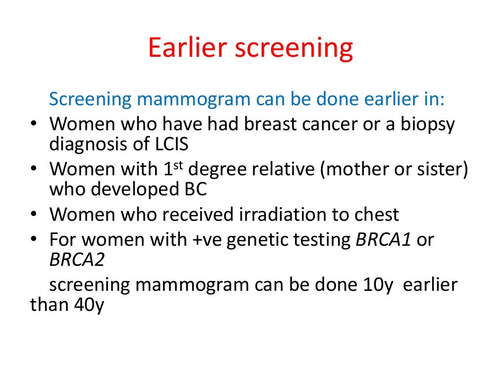 Criteria for suggesting mammogram or ultrasound screening