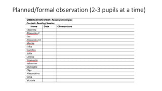 Planned/formal observation (2-3 pupils at a time)
 