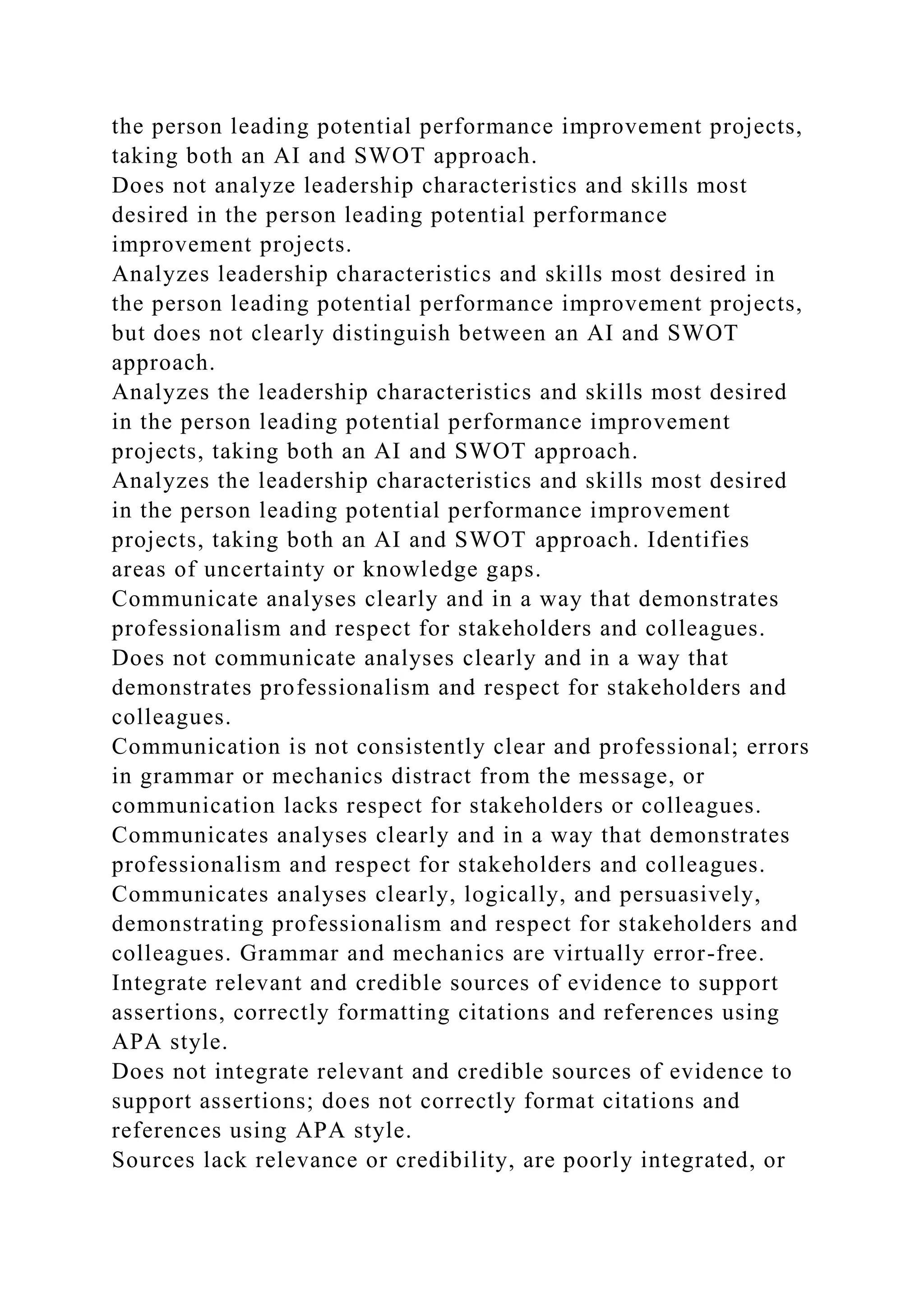 Criteria Non-performance Basic Proficient Distinguished .docx