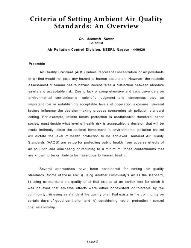 Criteria of setting ambient air