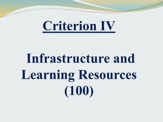 Criterion IV
Infrastructure and
Learning Resources
(100)
 