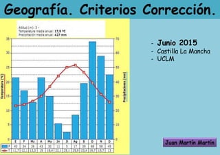Geografía. Criterios Corrección.
Juan Martín Martín
- Junio 2015
- Castilla La Mancha
- UCLM
 