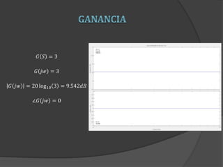 𝐺 𝑆 = 3
𝐺 𝑗𝑤 = 3
𝐺 𝑗𝑤 = 20 log10 3 = 9.542𝑑𝐵
∠𝐺 𝑗𝑤 = 0
 
