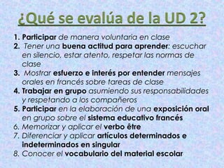 1. Participar de manera voluntaria en clase
2. Tener una buena actitud para aprender: escuchar
   en silencio, estar atent...