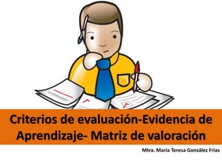 Criterios de evaluación-Evidencia de 
Aprendizaje- Matriz de valoración 
Mtra. María Teresa González Frías 
 