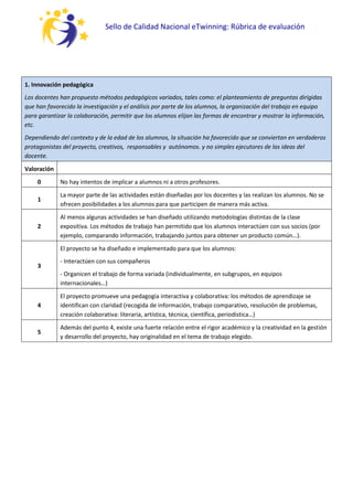 Sello de Calidad Nacional eTwinning: Rúbrica de evaluación
1. Innovación pedagógica
Los docentes han propuesto métodos ped...
