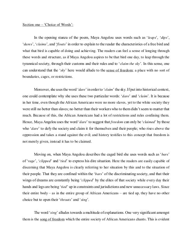 Critial Analysis Of The Poem Caged Bird By Maya Angelou Through The