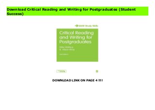 DOWNLOAD LINK ON PAGE 4 !!!!
Download Critical Reading and Writing for Postgraduates (Student
Success)
Download PDF Critical Reading and Writing for Postgraduates (Student Success) Online, Download PDF Critical Reading and Writing for Postgraduates (Student Success), Reading PDF Critical Reading and Writing for Postgraduates (Student Success), Download online Critical Reading and Writing for Postgraduates (Student Success), Critical Reading and Writing for Postgraduates (Student Success) Online, Download Best Book Online Critical Reading and Writing for Postgraduates (Student Success), Read Online Critical Reading and Writing for Postgraduates (Student Success) Book, Download Online Critical Reading and Writing for Postgraduates (Student Success) E-Books, Download Critical Reading and Writing for Postgraduates (Student Success) Online, Read Best Book Critical Reading and Writing for Postgraduates (Student Success) Online, Download Critical Reading and Writing for Postgraduates (Student Success) Books Online, Download Critical Reading and Writing for Postgraduates (Student Success) Full Collection, Read Critical Reading and Writing for Postgraduates (Student Success) Book, Read Critical Reading and Writing for Postgraduates (Student Success) Ebook Critical Reading and Writing for Postgraduates (Student Success) PDF, Read online, Critical Reading and Writing for Postgraduates (Student Success) pdf Read online, Critical Reading and Writing for Postgraduates (Student Success) Best Book, Critical Reading and Writing for Postgraduates (Student Success) Read, PDF Critical Reading and Writing for Postgraduates (Student Success) Read, Book PDF Critical Reading and Writing for Postgraduates (Student Success), Read online PDF Critical Reading and Writing for Postgraduates (Student Success), Download online Critical Reading and Writing for Postgraduates (Student Success), Read Best, Book Online Critical Reading and Writing for Postgraduates (Student Success), Download Critical Reading and Writing for Postgraduates (Student Success) PDF files
 