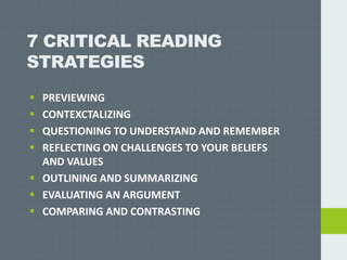 Outlining Examples Critical Reading CRITICAL-READING-AS-REASONING.pptx. thanks | PPTX