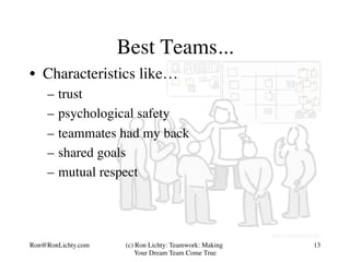 •  Characteristics like…
–  trust
–  psychological safety
–  teammates had my back
–  shared goals
–  mutual respect
Best ...