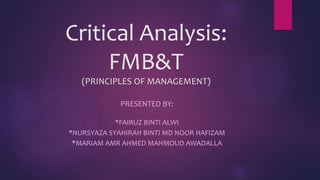 Fmk Analysis FMB&T Critical Analysis | PPSX