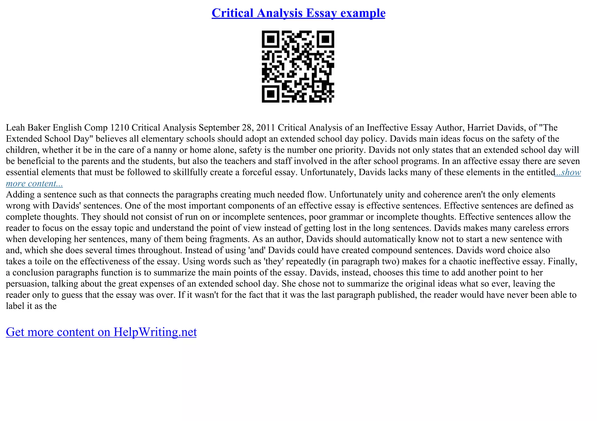 Critical Analysis Examples | PDF
