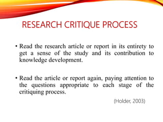 critical analysis of research report and articles
