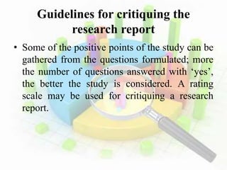 critical analysis of research report ppt