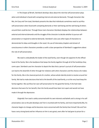 Critical Analytical Essay November 5,2009