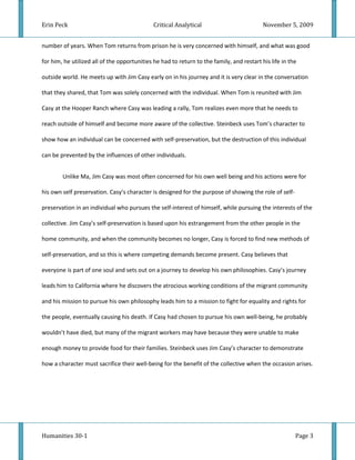 Critical Analytical Essay November 5,2009