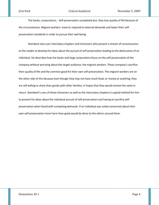 Critical Analytical Essay November 5,2009
