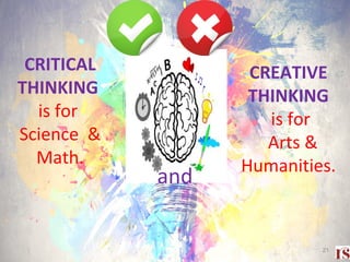 CRITICAL
THINKING
is for
Science &
Math.
CREATIVE
THINKING
is for
Arts &
Humanities.
21
and
 