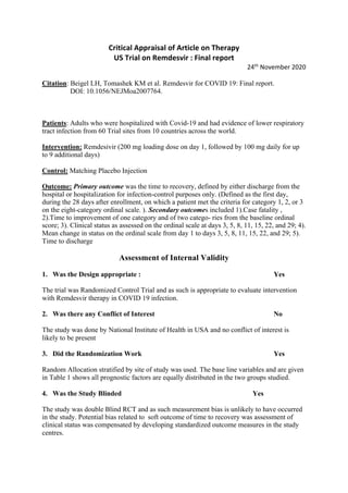 Critical appraisal of article on therapy | PDF