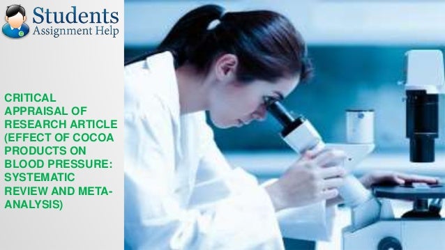 a critical study of the effect Critical appraisal is the process of carefully and systematically assessing the outcome of scientific research (evidence) to judge its trustworthiness, value and relevance in a particular context critical appraisal looks at the way a study is conducted and examines factors such as internal validity, generalizability and relevance. a critical study of the effect Critical appraisal is the process of carefully and systematically assessing the outcome of scientific research (evidence) to judge its trustworthiness, value and relevance in a particular context critical appraisal looks at the way a study is conducted and examines factors such as internal validity, generalizability and relevance.