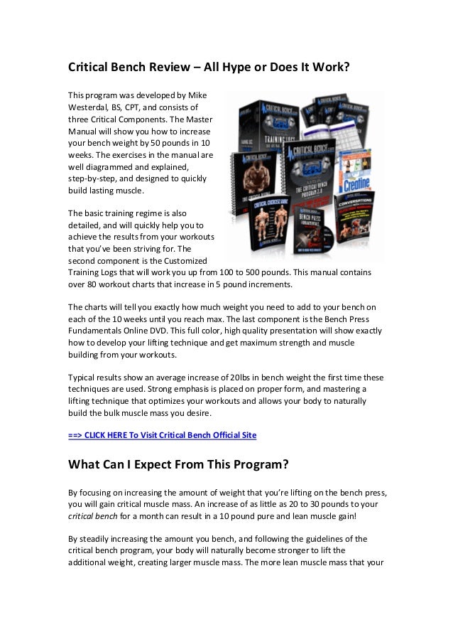 Critical Bench 2 0 Program Free
