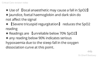 ✸ Use of 【local anaesthetic may cause a fall in SpO2】
✸ Jaundice, foetal haemoglobin and dark skin do
not affect the signa...