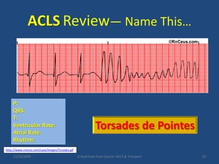 ACLSReview— Name This…P:QRS:T:Ventricular Rate:Atrial Rate: Rhythm:Torsades de Pointes http://www.rnceus.com/case/images/Torades.gif12/23/2009Critical Care Core Course--ACLS & Transport23