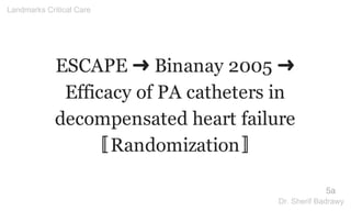 ESCAPE ➜ Binanay 2005 ➜
Efficacy of PA catheters in
decompensated heart failure
〚Randomization〛
5a
Landmarks Critical Care
Dr. Sherif Badrawy
 