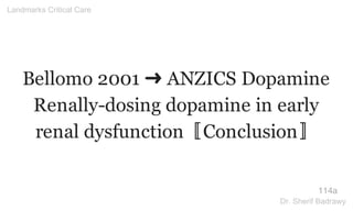 Bellomo 2001 ➜ ANZICS Dopamine
Renally-dosing dopamine in early
renal dysfunction〚Conclusion〛
114a
Landmarks Critical Care
Dr. Sherif Badrawy
 