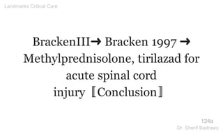 BrackenIII➜ Bracken 1997 ➜
Methylprednisolone, tirilazad for
acute spinal cord
injury〚Conclusion〛
124a
Landmarks Critical Care
Dr. Sherif Badrawy
 