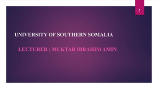 UNIVERSITY OF SOUTHERN SOMALIA
LECTURER : MUKTAR IBRAHIM AMIN
1
 