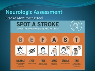 Neurologic Assessment
Stroke Monitoring Tool
 