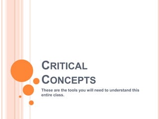 CRITICAL
CONCEPTS
These are the tools you will need to understand this
entire class.
 